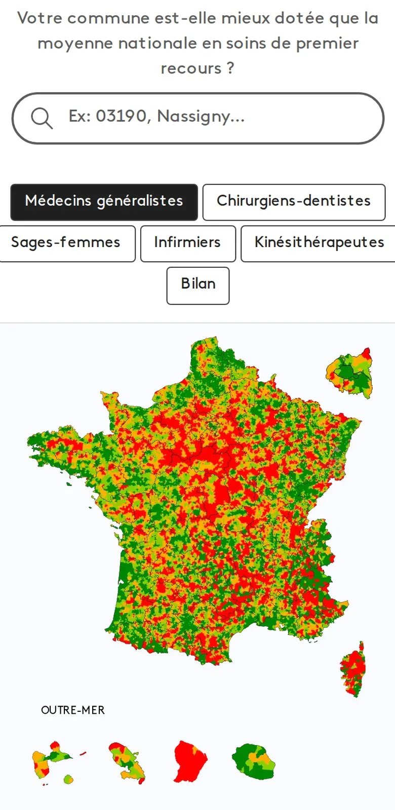 Infographie franceinfo : Accès aux soins par commune